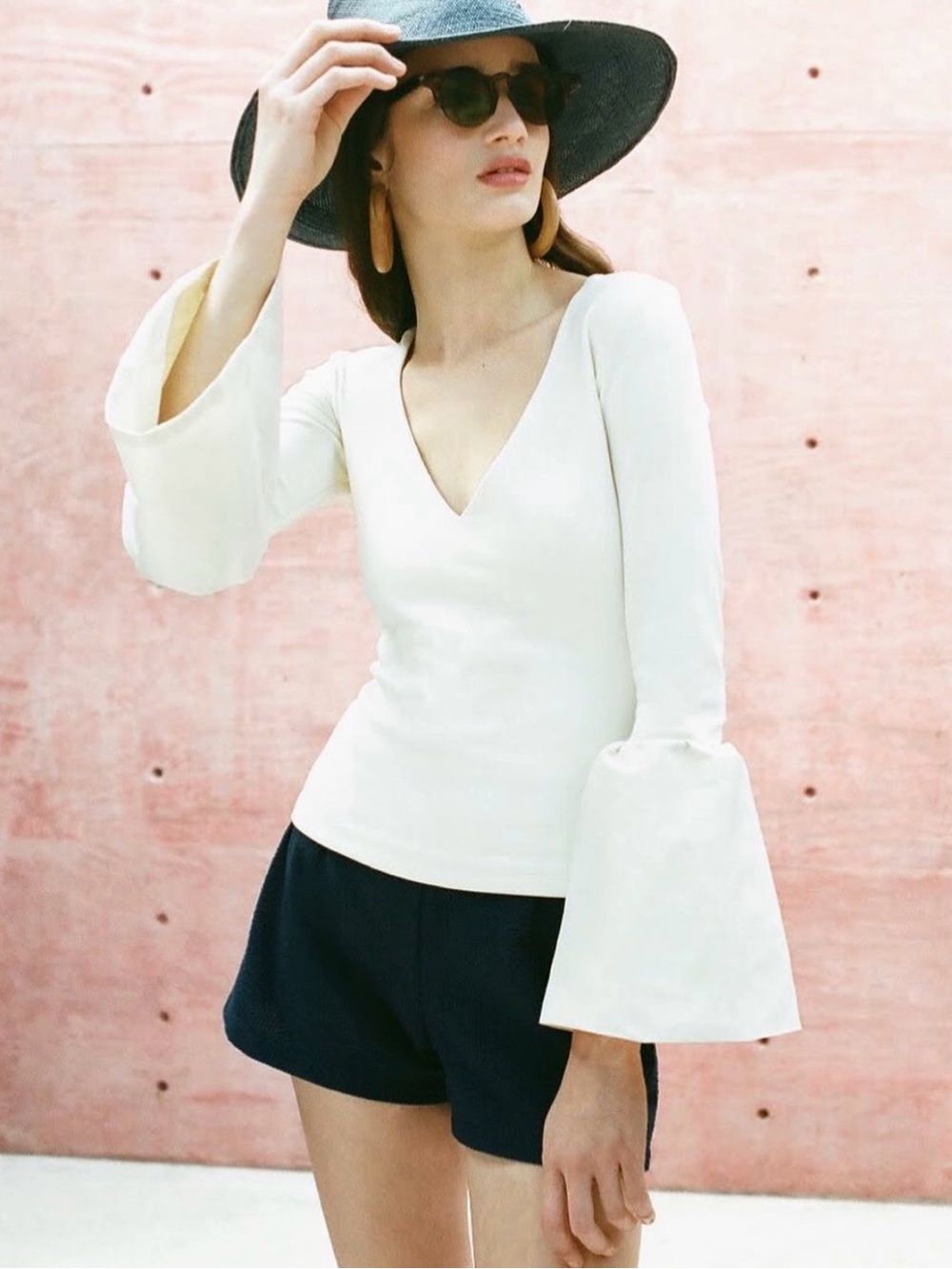 Staud Banda Taffeta-trimmed stretch-ponte top blouse in ivory size M medium $195